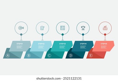 arrow steps infographics timeline business workflow report background with business line icon 5 steps for presentation vector illustration