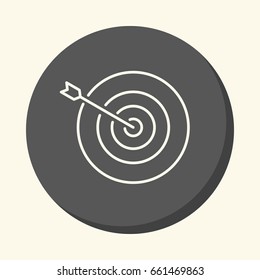 An arrow sticking out exactly from the center of the target, a vector circular line icon with an illusion of volume, a simple color change