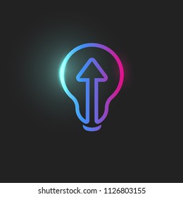 Arrow, Straight Ahead Directioion, Light Bulb Icon, Abstract Lightbulb, Web Icon, Linear Innovation, Idea Logo Template. Education Skill Up Vector Sign,creative Design Illustration On Black Background