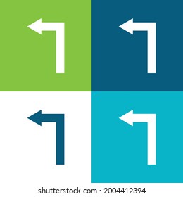 Arrow Straight Angle Turning To Left Flat four color minimal icon set