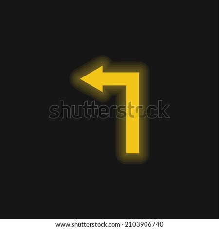 Arrow Straight Angle Turning To Left yellow glowing neon icon
