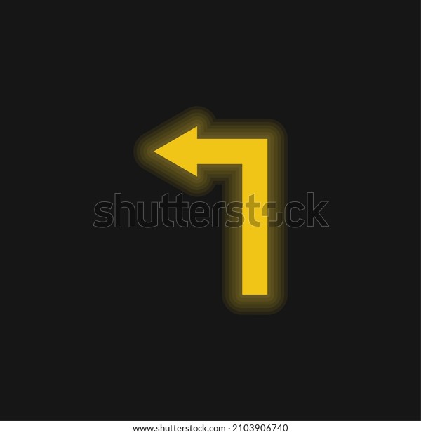 Arrow Straight Angle Turning To Left yellow glowing\
neon icon