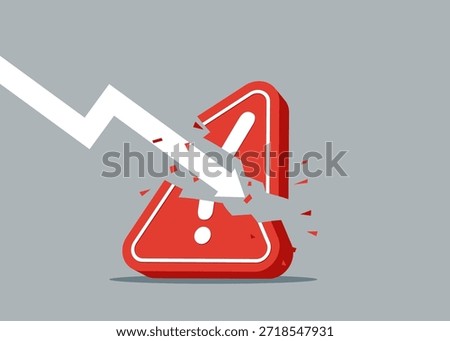 Arrow strongly hit a exclamation attention sign.  Incident management, solving problem, identify risk. Vector illustration