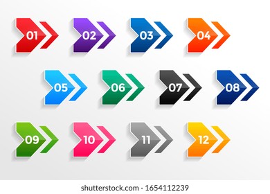 arrow style geometric bullet points numbers set