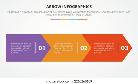 arrow style infographic slide presentation template with modern flat style color with 3 arrow horizontal direction