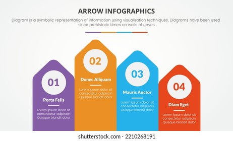 arrow style infographic slide presentation template with modern flat style color with 4 arrow top direction