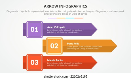 arrow style infographic slide presentation template with modern flat style color with 3 stack arrow