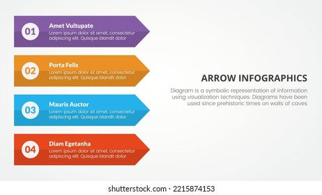 arrow style infographic slide presentation template with modern flat style color with 4 arrow on left side