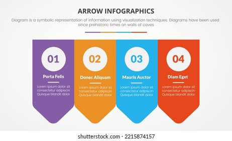 arrow style infographic slide presentation template with modern flat style color with 4 arrow horizontal direction