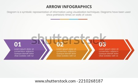 arrow style infographic slide presentation template with modern flat style color with 3 arrow horizontal direction