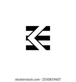 Arrow Style Ke Logo Or Ek Logo. A modern and bold design of the letter KE Logo using a Arrow style design at the center of the logo.