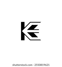 Arrow Style Ke Logo Or Ek Logo. A modern and bold design of the letter KE Logo using a Arrow style design at the center of the logo.