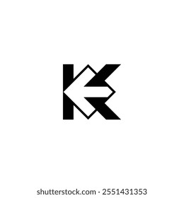 Pfeilstil-KE-Logo oder EK-Logo. Ein modernes und kühnes Design des KE-Logos mit einem Pfeildesign in der Mitte des Logos.