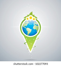 Arrow style pointer.Green earth vector