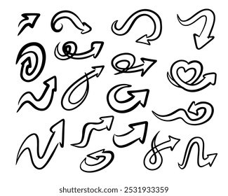 arrow style set cartoon doodle vector