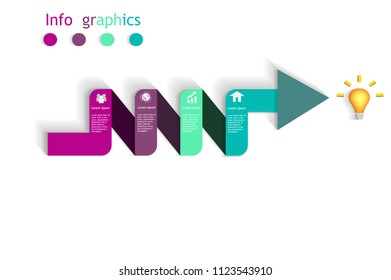 Arrow  success info graphics step, idea innovation lamp, communication, earth planet, finance graph and home icon, insert text, vector art and illustration.