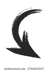 Arrow swooping downward with rough crayon texture and dry brush edges. Symbol of direction, guidance, focus, and navigation. Cartoon vector illustration.