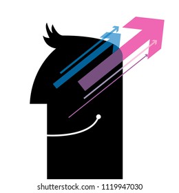 Arrow symbol in the brain. Isolated over white background.