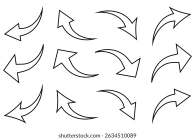 arrow symbol collection. Illustration of curved black arrow on white background.