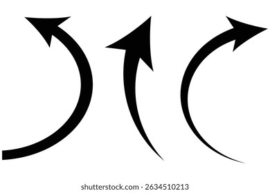 arrow symbol collection. Illustration of curved black arrow on white background.