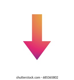 Arrow symbol with color gradient pointing down, bottom. Vector illustration