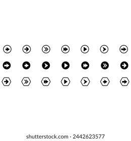 Icono de concepto de símbolo de flecha. signos vectoriales de diseño web moderno. Símbolo abstracto de negocios firma plantilla archivo de vector. flechas de ideas de tendencia nueva. identidad para el paquete de colección de flechas simples creativas negras.