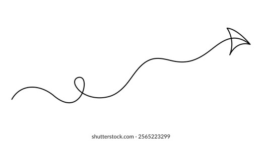 Arrow Symbol Continuous Line Icon, Arrow pointing right, continuous one line drawing vector. Single line Arrow pointing right, vector background. Arrow pointing right, icon. Continuous outline pro. 
