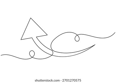 Arrow symbol continuous one line drawing on white background minimalist direction icon shape outline vector illustration