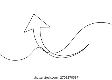 Arrow symbol continuous one line drawing on white background minimalist direction icon shape outline vector illustration