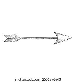 Arrow Symbol Hand-Drawn Vector, Graphic Style, Cartoon Illustration, Black and White, Sketch Style, Isolated on White Background