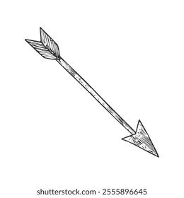 Arrow Symbol Hand-Drawn Vector, Graphic Style, Cartoon Illustration, Black and White, Sketch Style, Isolated on White Background