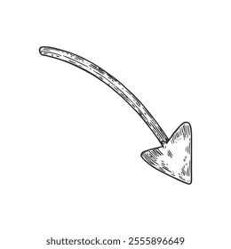 Arrow Symbol Hand-Drawn Vector, Graphic Style, Cartoon Illustration, Black and White, Sketch Style, Isolated on White Background