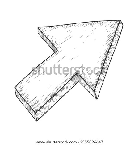 Arrow Symbol Hand-Drawn Vector, Graphic Style, Cartoon Illustration, Black and White, Sketch Style, Isolated on White Background