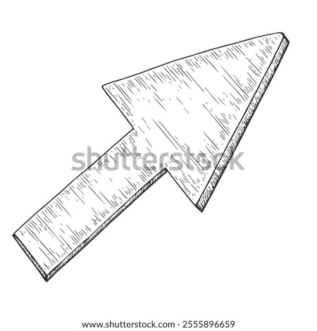 Arrow Symbol Hand-Drawn Vector, Graphic Style, Cartoon Illustration, Black and White, Sketch Style, Isolated on White Background