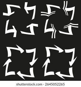 Arrow symbol icon. Curved direction figure. Vector black shape. Motion pattern form.