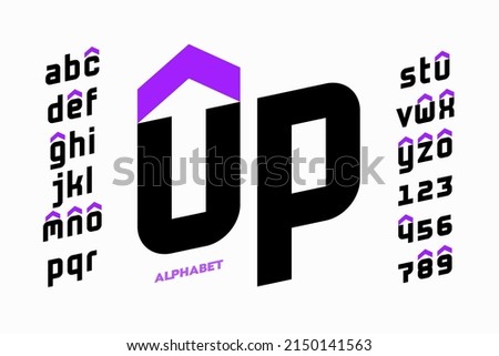 Up arrow symbol modern font design, alphabet letters and numbers vector illustration