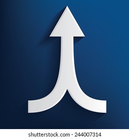 Arrow symbol on blue background, clean vector