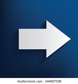 Arrow symbol on blue background, clean vector