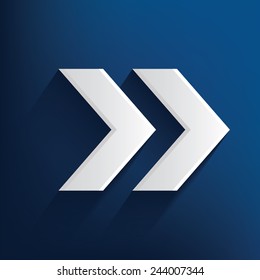 Arrow symbol on blue background, clean vector