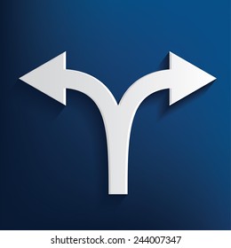 Arrow symbol on blue background, clean vector