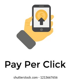 Arrow symbol on the mobile with dollar sign is the concept of pay per click 