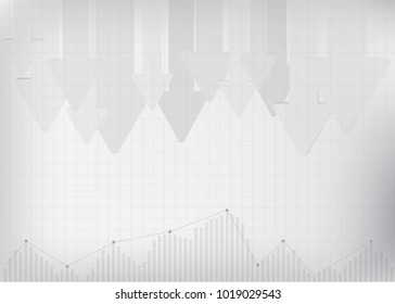 Arrow symbol Pointed down and indicator graphic on gradient gray background. Vector illustration. Copy space. Background for financial presentation.