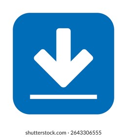 Arrow Symbol pointing down on blue background, download icon, vector illustration isolated, eps