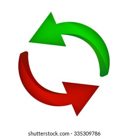 Arrow symbol, red, green icon clipart cycle business concept. Vector illustration isolated on white background.