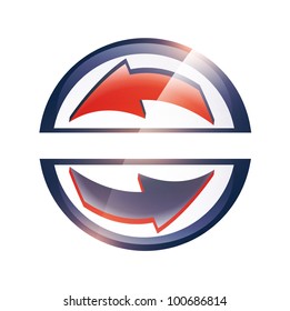 Arrow symbol in round shape over white background