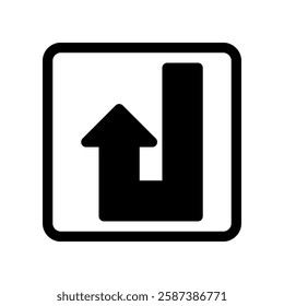 Arrow Symbol Route Sign Indicating Directional Turn in Square Frame