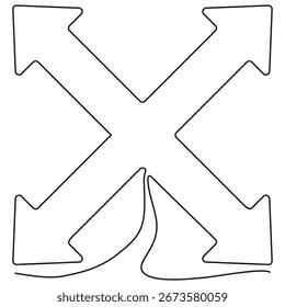 Vector de símbolo de flecha. Icono de cuatro direcciones. Señal de navegación geométrica. Diseño negro mínimo. EPS 10.