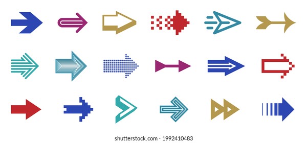 Pfeilsymbole mit großen Mengen von verschiedenen Formen Stile und Konzepte, Cursorprogramme für Symbole oder Logo-Erstellung, einfarbige Logotypen in Einzelfarben.