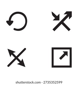 Arrow symbols for navigation, refresh, shuffle, and full screen interface design.