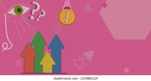 Arrow System Pointing Upwards Symbolizing Successful Project Completion Achieving Promotion And Business Ideas. Financial Plackard With Laptop, Light Bulb, Envelope.